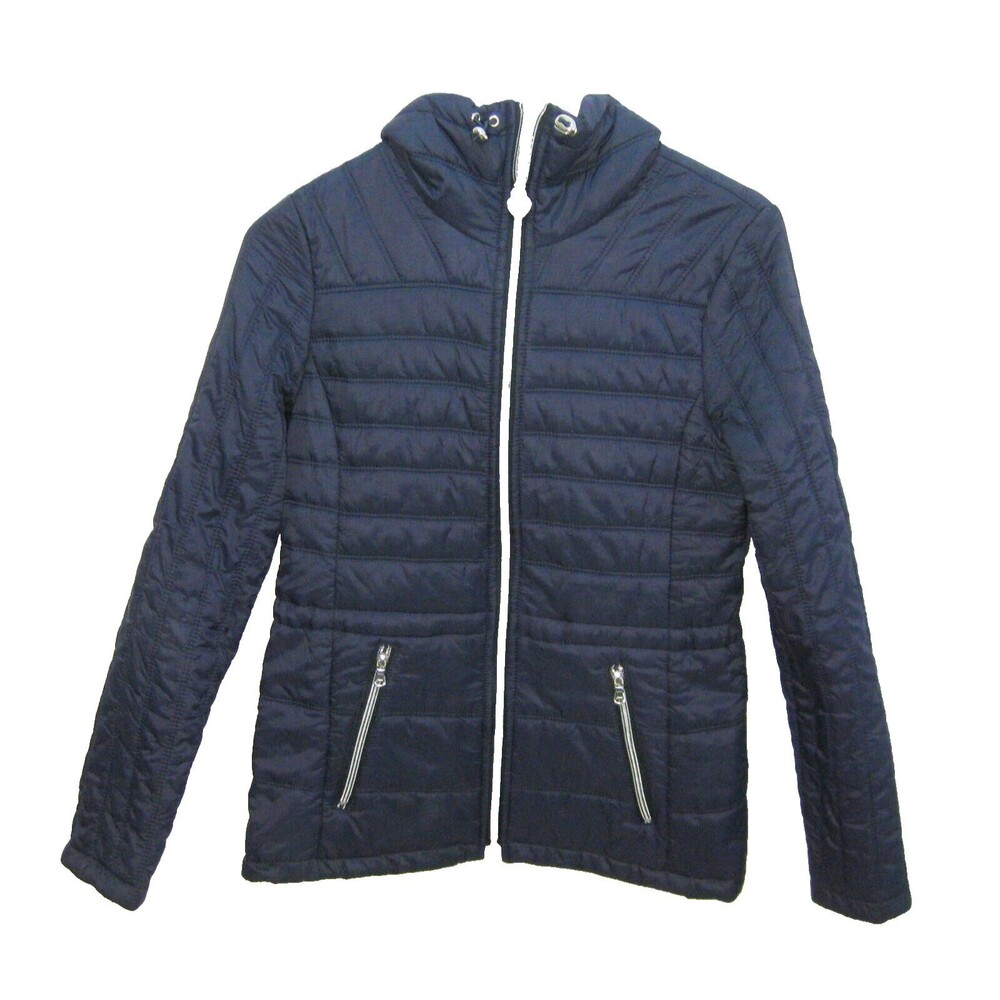 GUESS Women's (Size Small) Dark Blue Nylon Winter Puffer Jacket Zipper Pockets